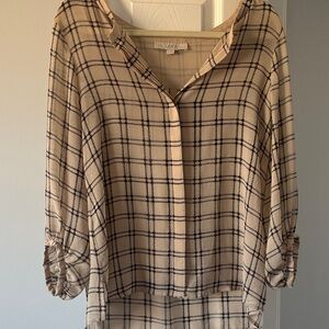LOFT Plaid Blouse in Beige and Black